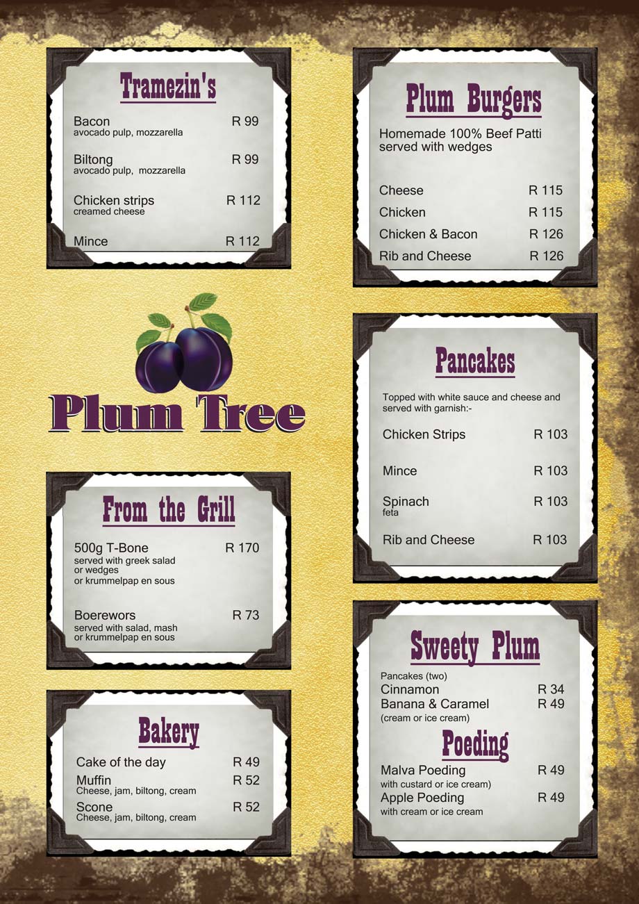 Plum Tree Parys Vintage Restaurant - Menu Page 2