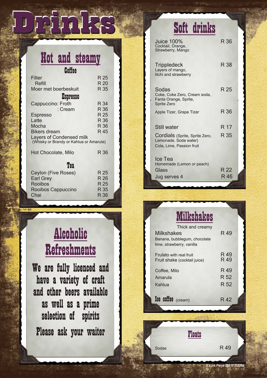Plum Tree Parys Vintage Restaurant - Menu Page 3